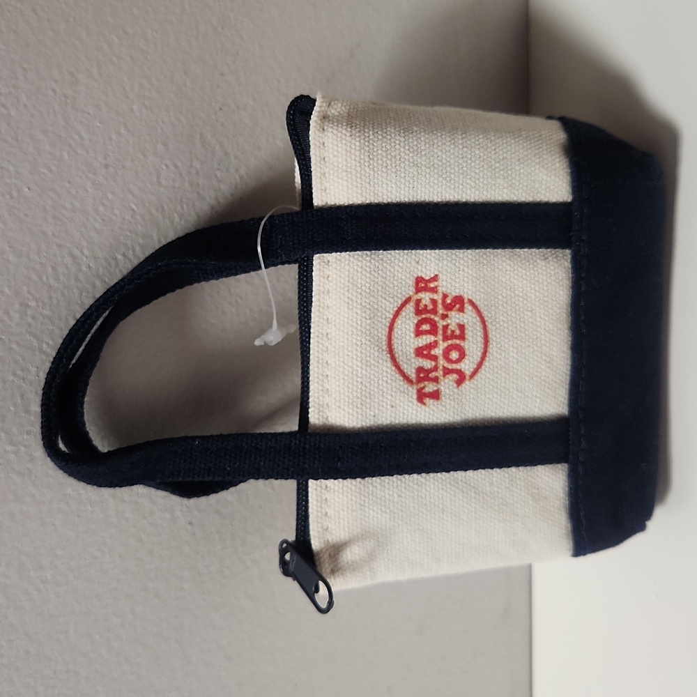 NWT Trader Joe's Micro Blue/Beige Canvas Tote with Nylon Grocery Bag Inside!